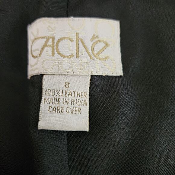 Vtg Y2k CACHE Womens 100% Leather Pants Size 8 Black Bootcut Retro Rock Boho - Picture 9 of 11